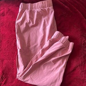 Womens Pink Elastic-Waist Cargo Jogger Pants